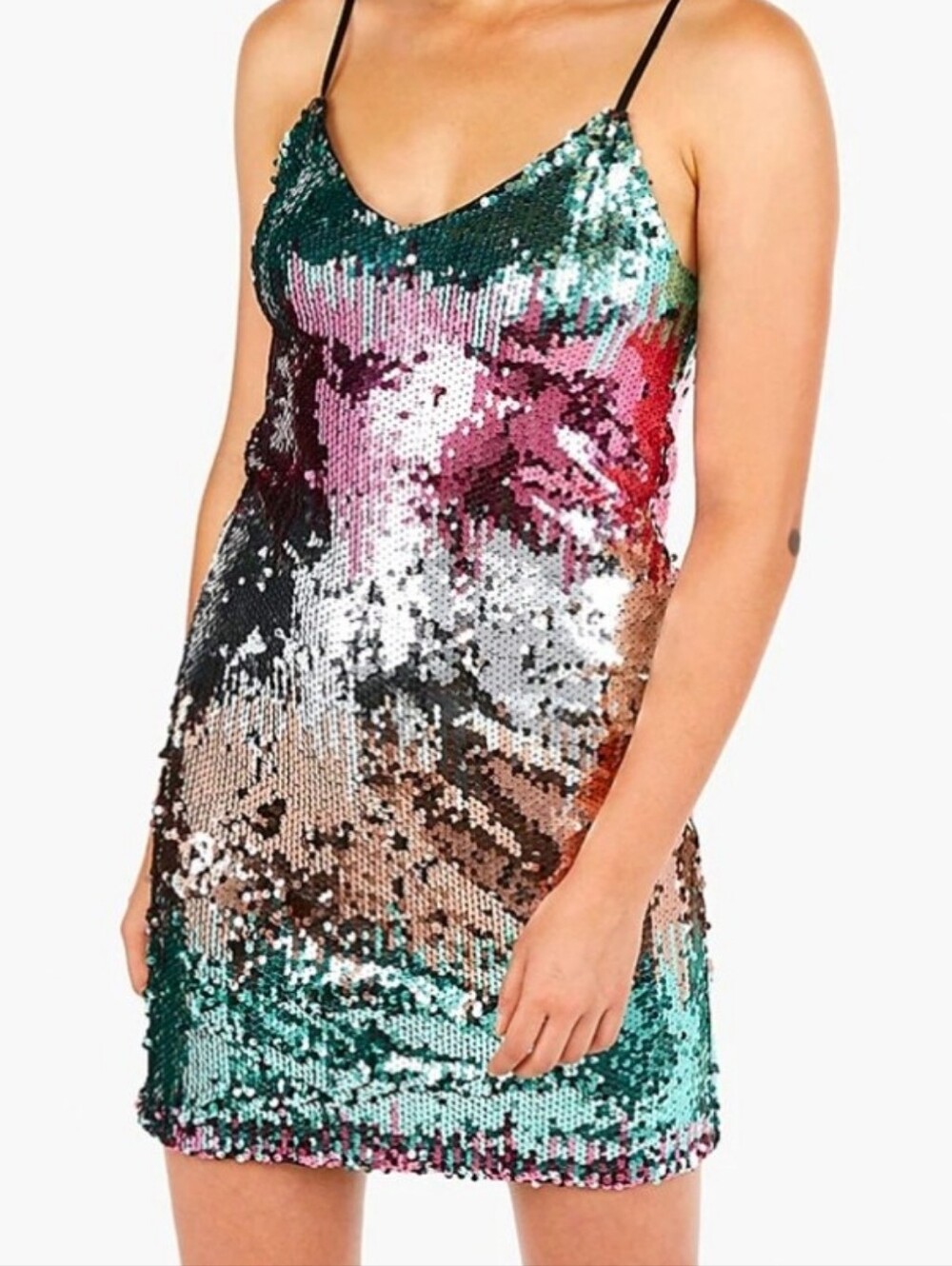 Express Sequined Multicolor Spaghetti-Strap Mini Dress